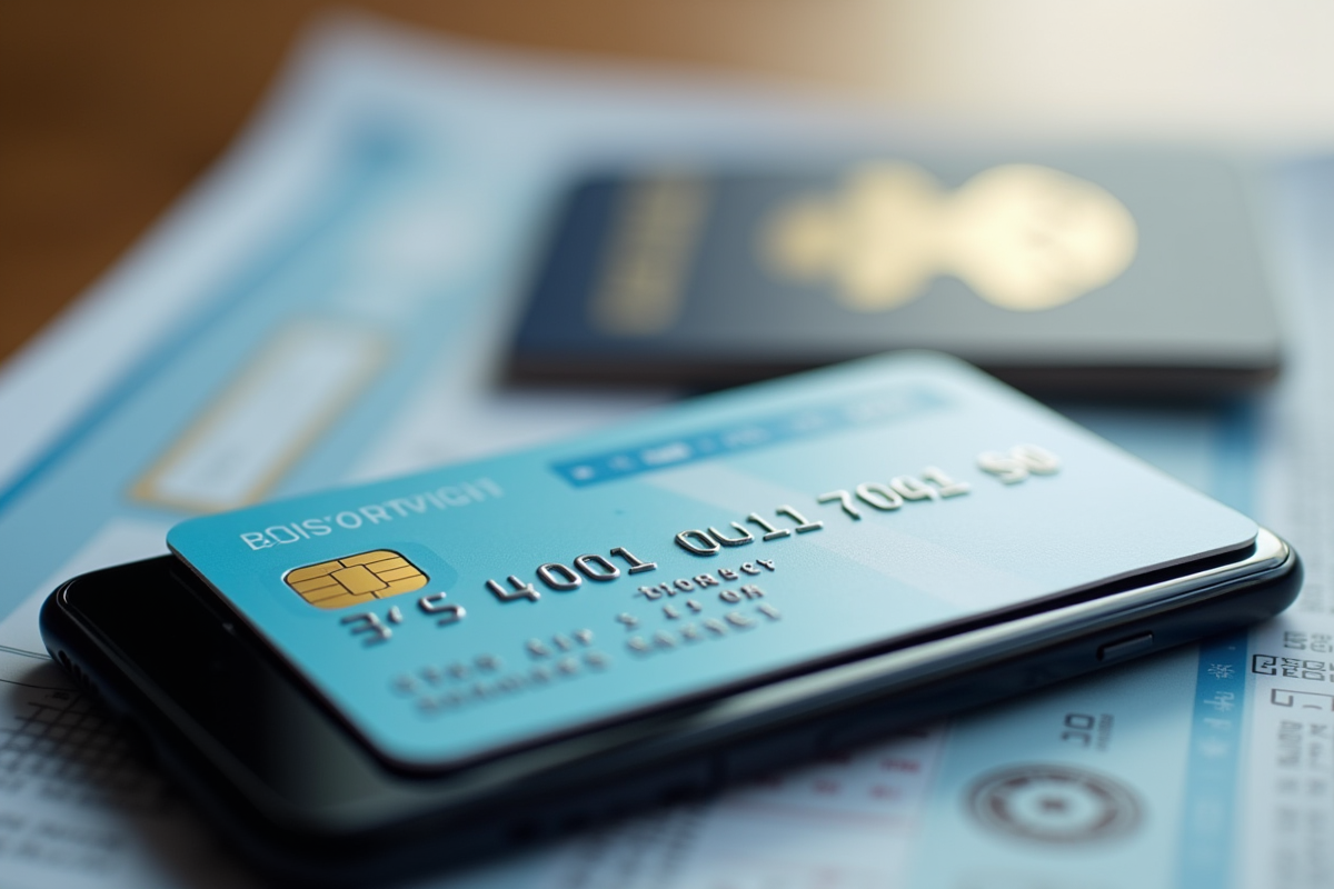 Carte santé européenne sur smartphone avec passeport en arrière-plan