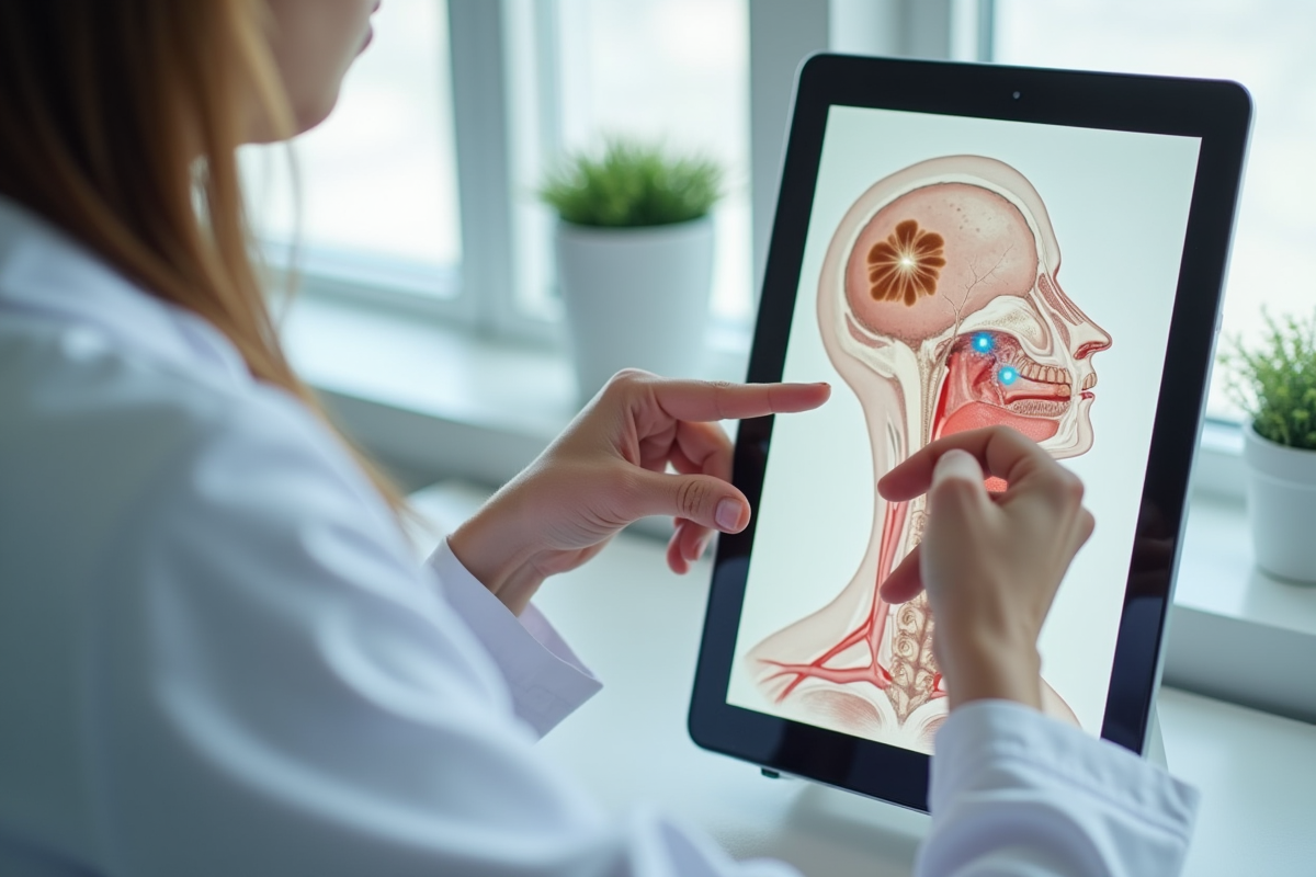 Dermatologue montrant taches brunes sur une illustration