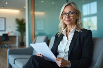 Femme d'âge moyen en salle d'attente médicale