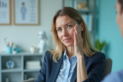 Femme d'âge moyen en consultation médicale attentive