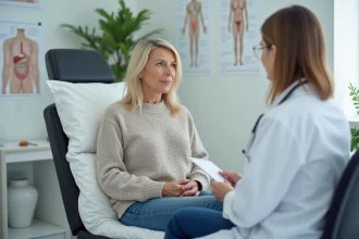Femme d'âge moyen en consultation médicale avec un médecin