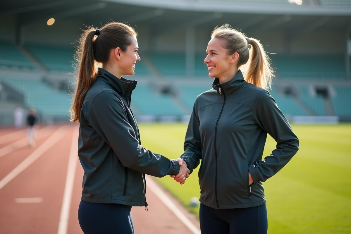 Femme coureuse serrant la main d