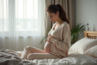 Femme enceinte dans sa chambre au matin