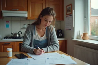 Femme concentrée remplissant des papiers à la maison