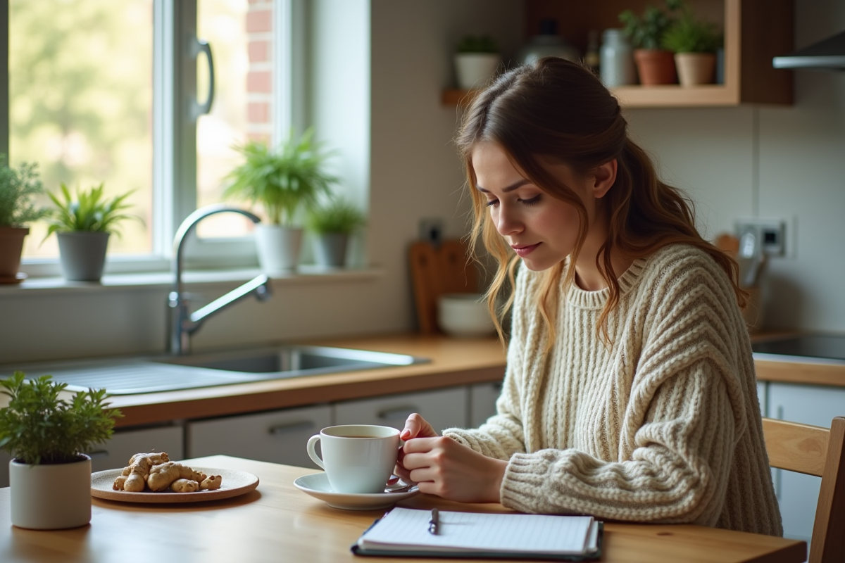 Femme préparant une tisane dans la cuisine