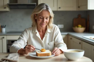 Femme d'âge moyen préparant un repas léger à la maison