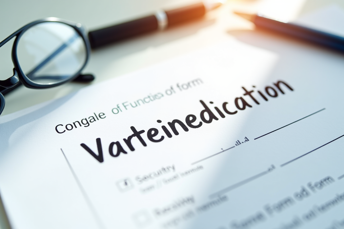 Zoom sur un formulaire de vaccination avec note et lunettes