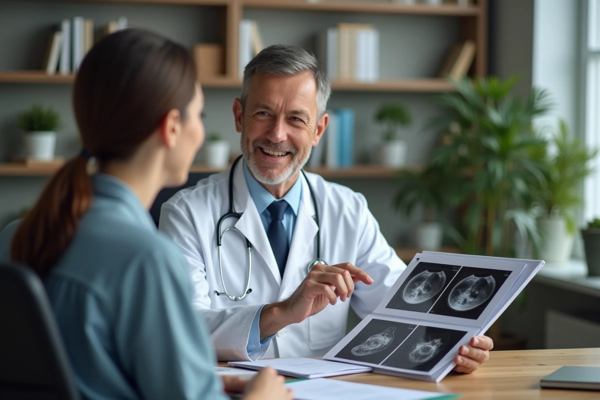 Gynécologue montrant des images d