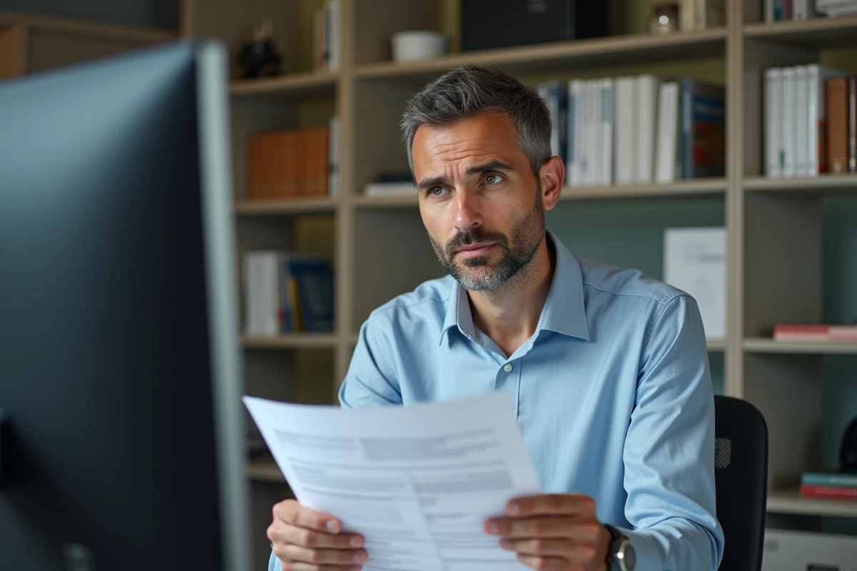 Homme d'affaires en bureau regardant un rapport
