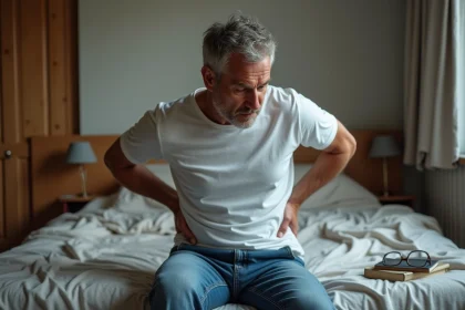 Homme d'&acirc;ge moyen en d&eacute;tresse dans une chambre modeste