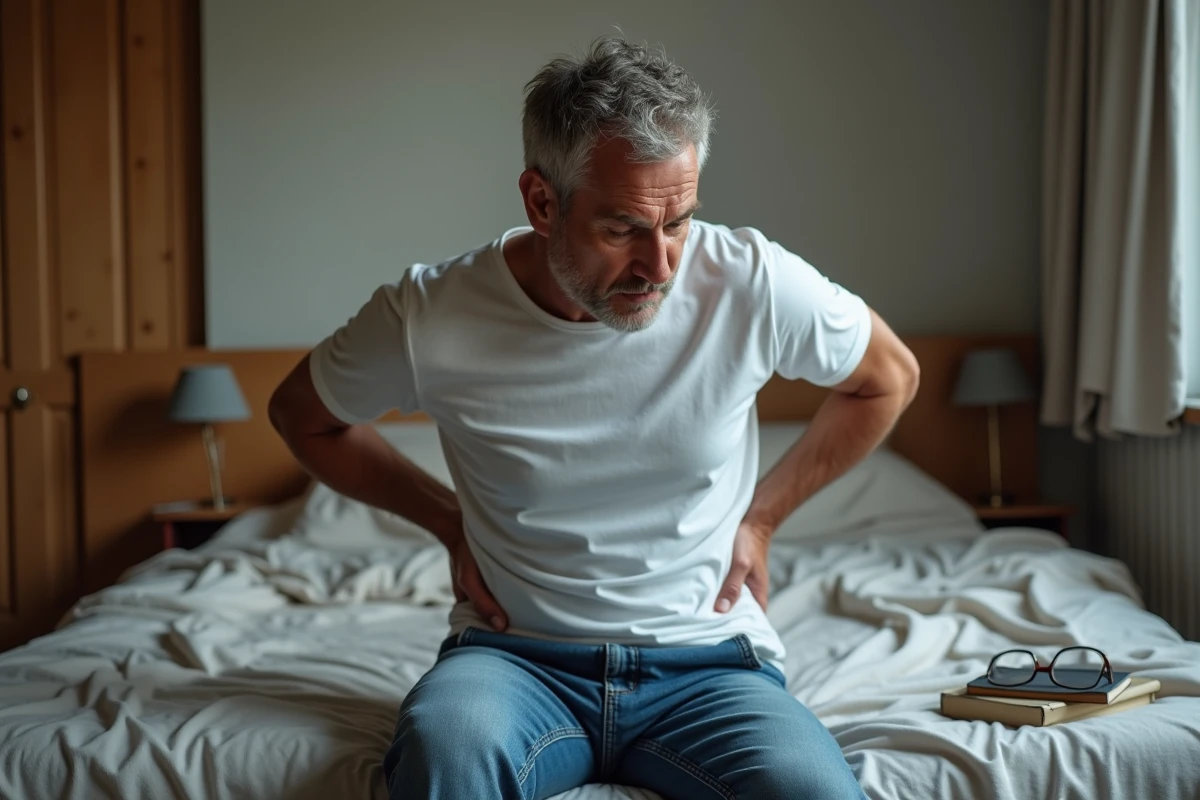 Homme d'âge moyen en détresse dans une chambre modeste