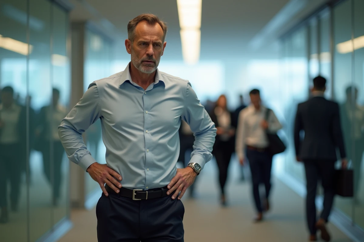 Homme d affaires se tenant le dos dans un couloir d office