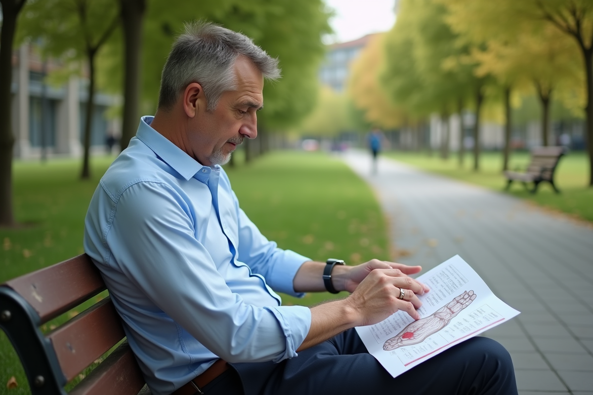 Homme en extérieur regardant un diagramme d