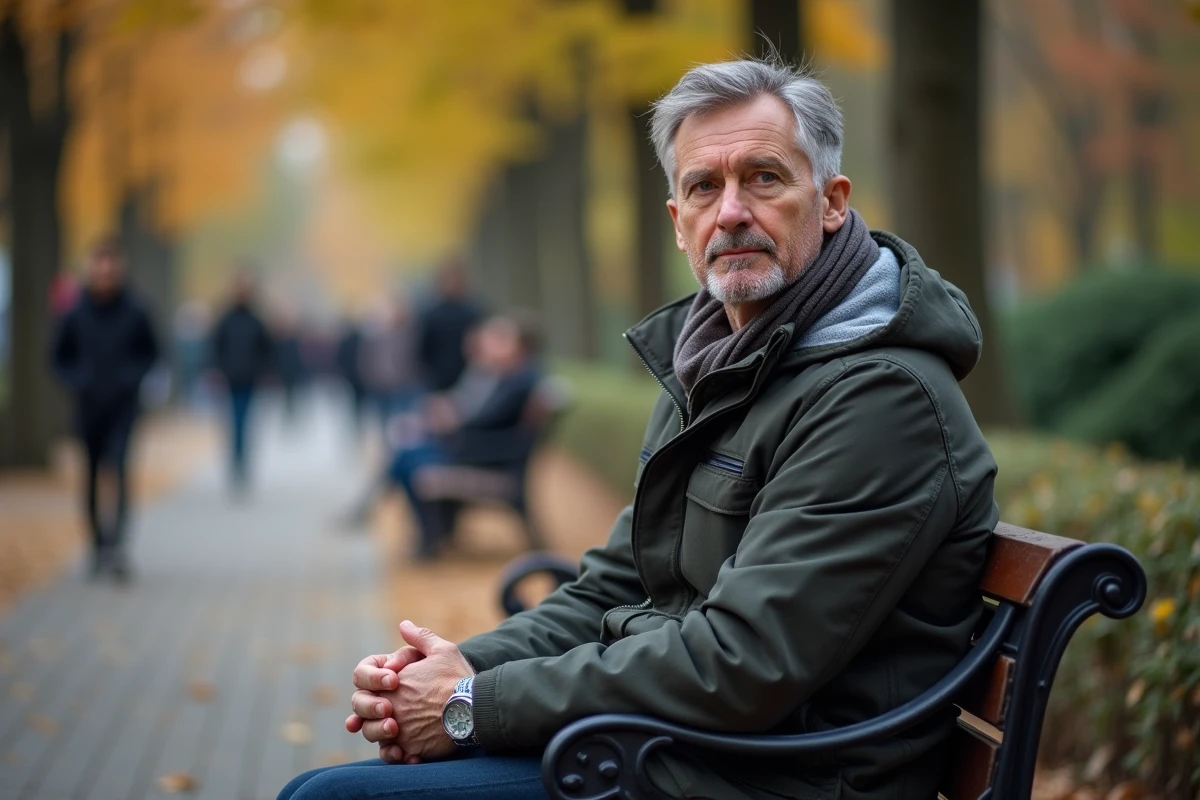 Homme assis sur un banc dans un parc d