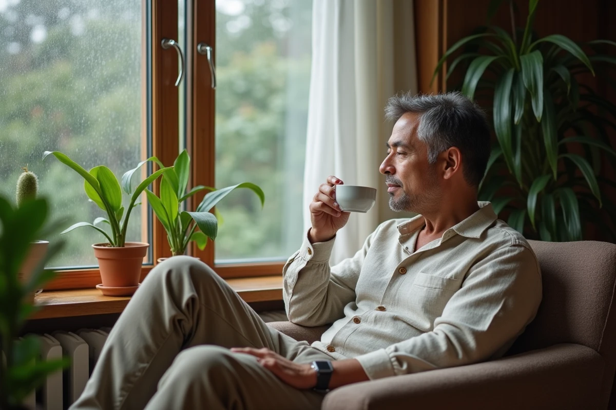 Homme méditant près d