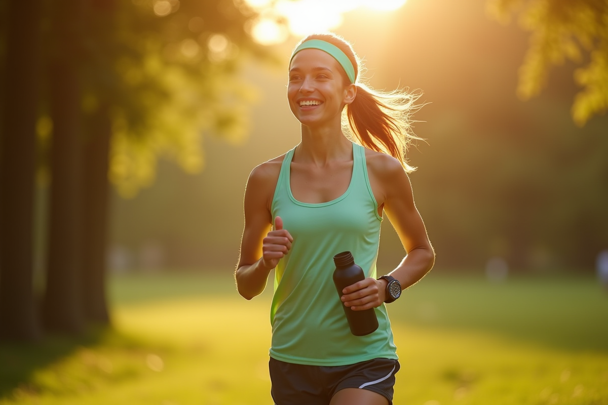 Jeune courant dans un parc au matin pour l