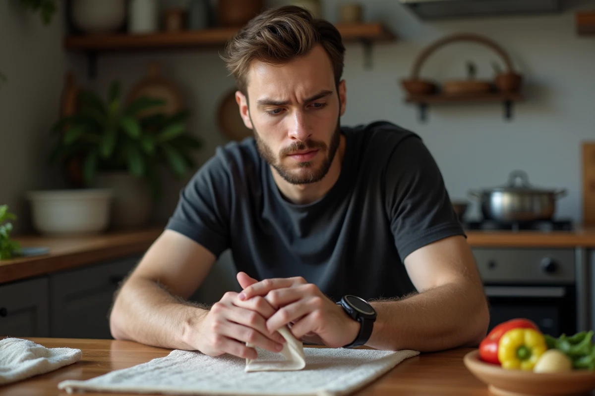 Jeune homme appliquant une compresse sur son doigt