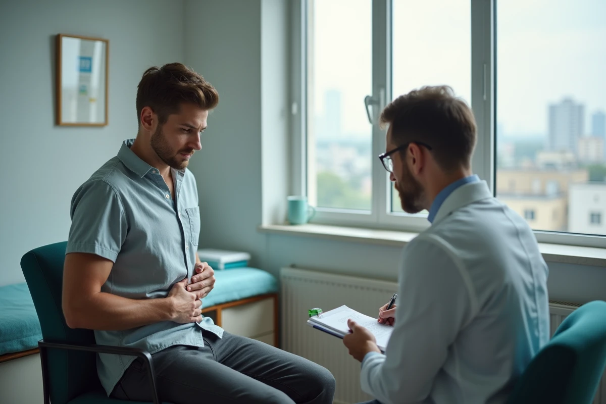 Jeune homme décrivant son inconfort au médecin