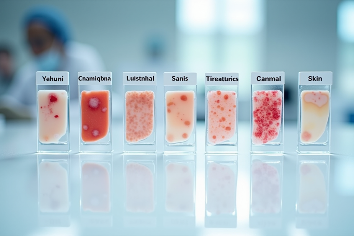 Lames de microscope avec échantillons de différentes affections cutanées