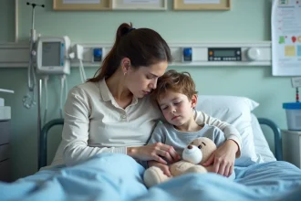 Mère inquiète avec son enfant malade à l'hôpital