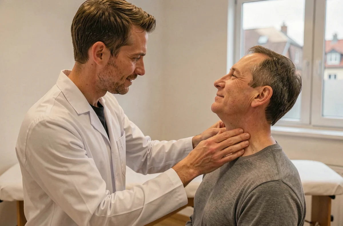 Matthieu Zawada, ostéopathe à Mulhouse, réalisant un traitement cervical sur un patient assis