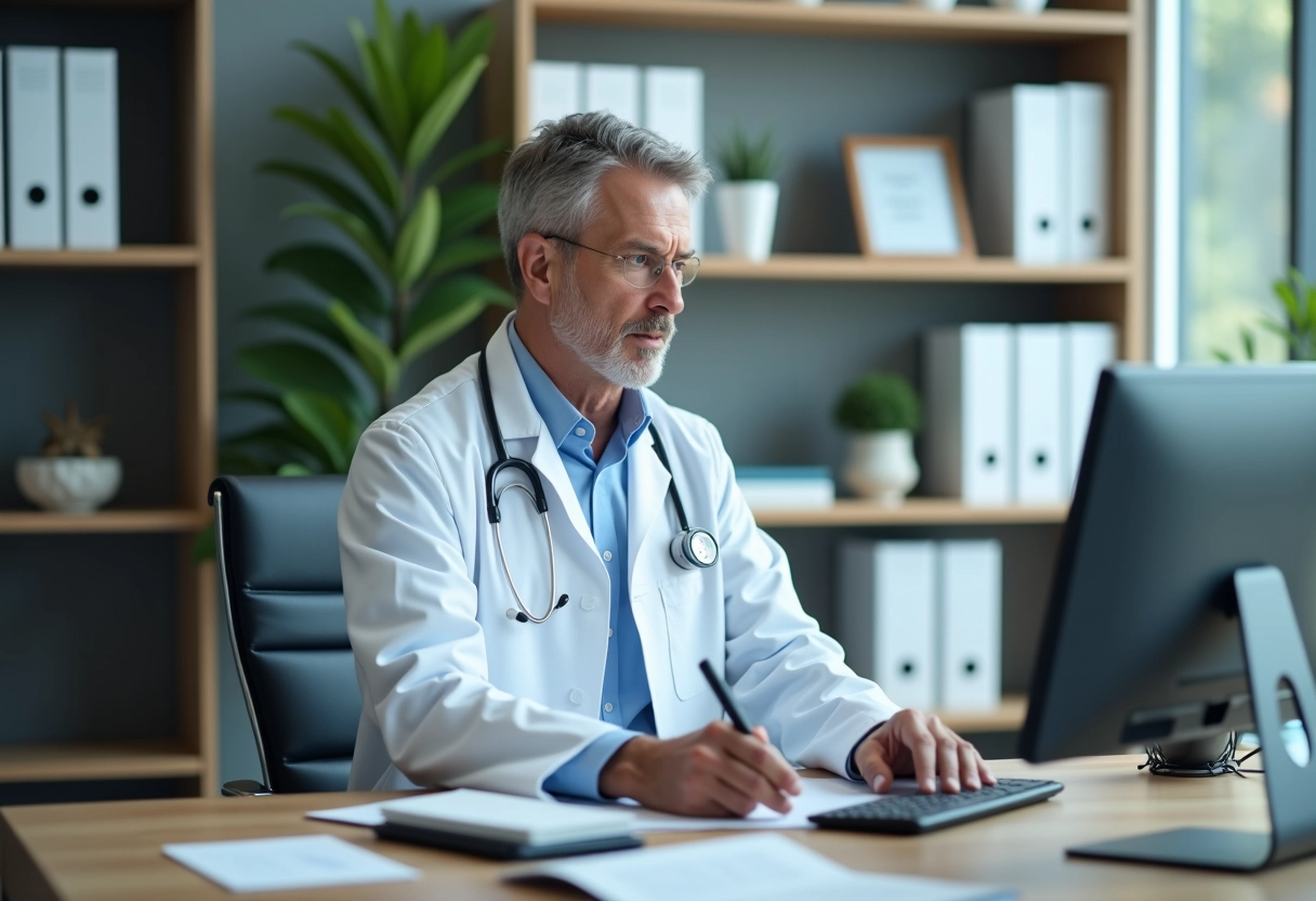 Medecin en consultation dans son bureau moderne