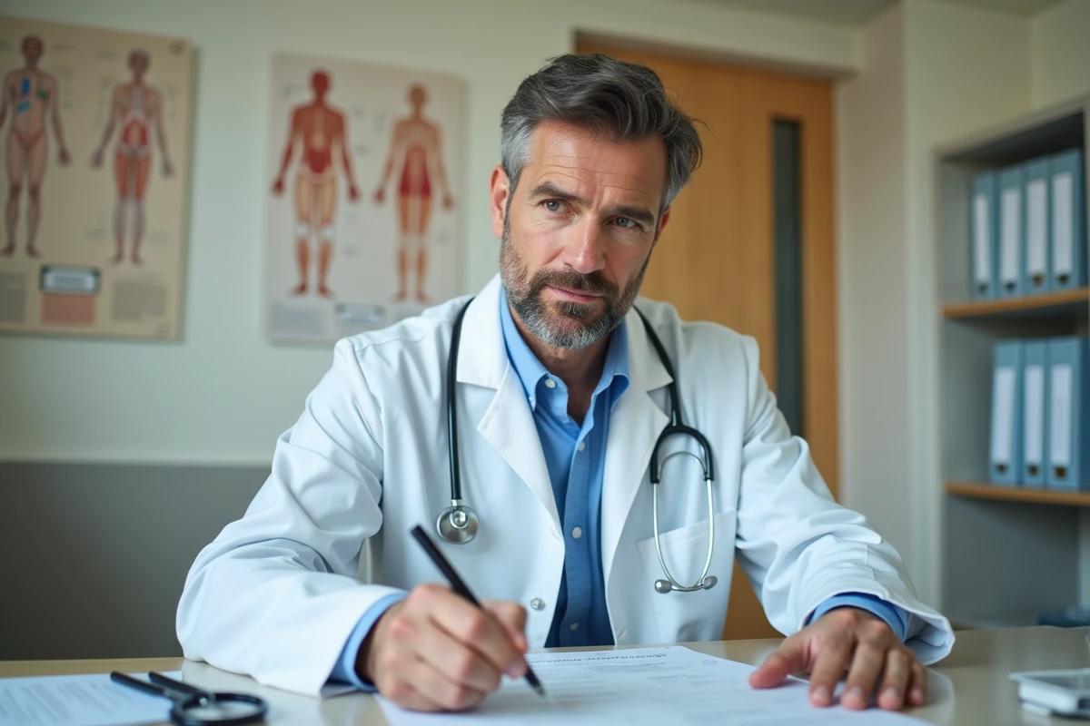 Médecin consultant un dossier médical pour identifier les premiers signes du Zonivizectrum en cabinet de consultation