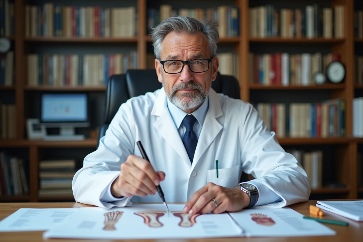 Gastro-entérologue étudiant le lien entre épine calcanéenne et troubles digestifs du foie et des intestins