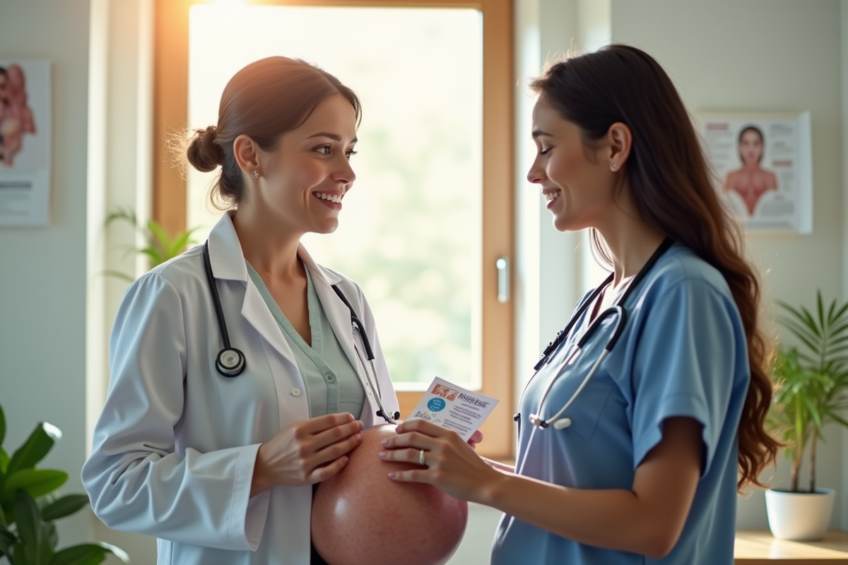 Medecin expliquant la sante abdominale a une maman postnatale