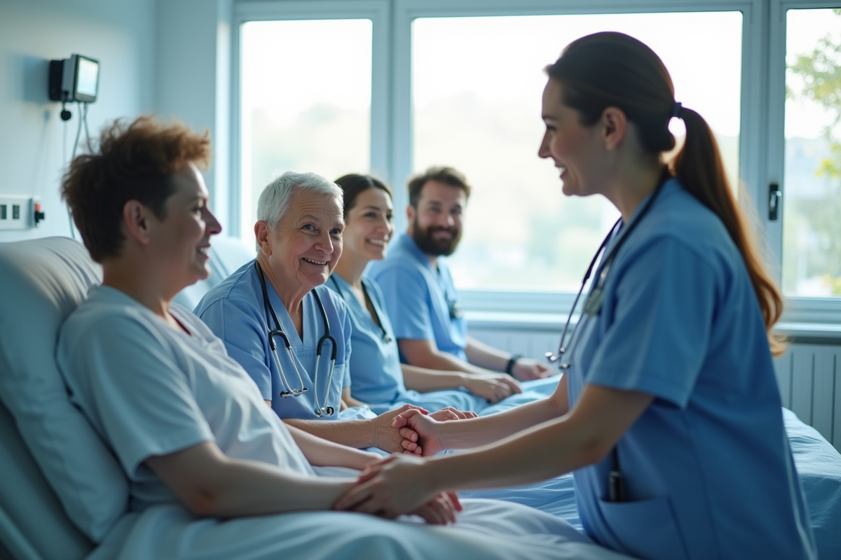 Infirmière guidant une équipe lors d