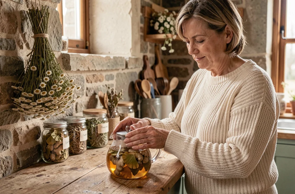 Préparation d'une tisane aux herbes médicinales comme remède naturel contre les paresthésies et fourmillements dans les membres